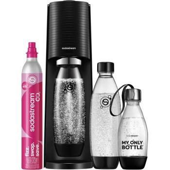 SodaStream TERRA water carbonator, soda stream machine value pack with 1 Quick Connect 60L CO2 cylinder, 2x 1L and 1x 0.5L dishwasher-safe plastic bottles, height 44 cm, black - 1012813491