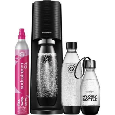 SodaStream TERRA water carbonator, soda stream machine value pack with 1 Quick Connect 60L CO2 cylinder, 2x 1L and 1x 0.5L dishwasher-safe plastic bottles, height 44 cm, black - 1012813491