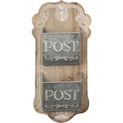 Hnědá dřevěná nástěnná dekorace s přihrádkami na poštu - 26*10*53 cm - Clayre & Eef