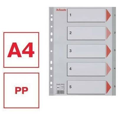 Registry, šedá, A4, plast, 1-5, ESSELTE