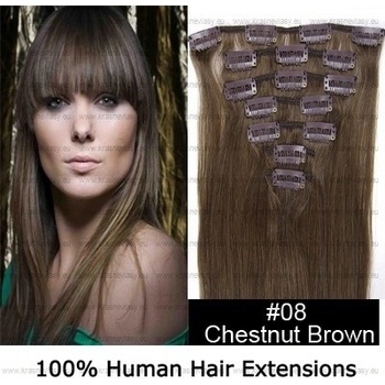 CLIP IN (klipy) pravé lidské vlasy remy 50cm odstín 08 světle hnědá 8 částí