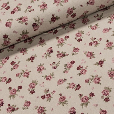 Směsové plátno 13689 ROSES ORIG.růžičky na režné, š.140cm (látka v metráži)