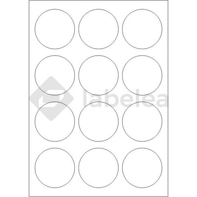 Labelea Samolepiace etikety kruh 60x60 mm odolné biele matné plastové, na hárku A4, pre laserovú tlač, Farba etikiet Biela, Počet hárkov v balení 100 E02210297W001S