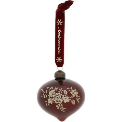 Červenozlatá skleněná vánoční baňka se sametovou stuhou Chic - 8 cm - Chic Antique