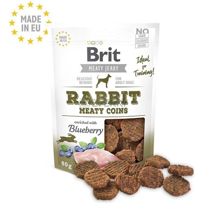 Brit maškrty Jerky Rabbit Meaty Coins 80 g