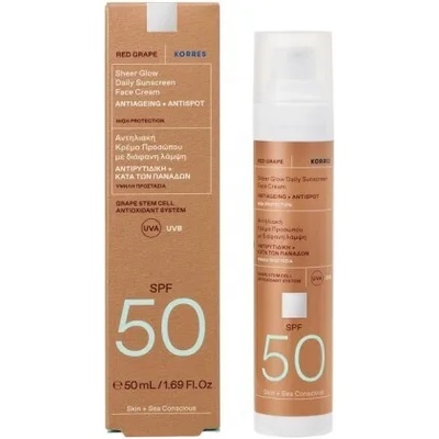 KORRES Слънцезащитен крем за лице от червено грозде с прозрачен блясък, Korres Sheer Glow Finish Daily Sunscreen Face Cream SPF50 50ml