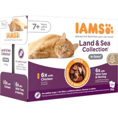 IAMS Delights Senior rybacie a kuracie mäso v omáčke 1020 g 12 x 85 g