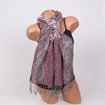 Image 1 of Шал във виолетово с флорални мотиви и орнаменти