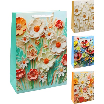 Dárková taška 2049 Flowers, velikost M 26 x 12 x 32 cm (mix 4 vzorů)