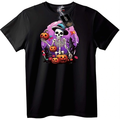 NOONEBRAND Тениска Скелет с Тиква за Хелоуин - 2XL, Black