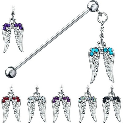Šperky eshop piercing do ucha z chirurgické oceli andělská křídla se zirkony C32.11 čirá C