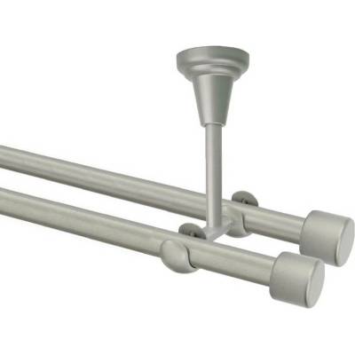 OK-GarnýžeCZ Garnýž kovová dvouřadá 16mm Pullo double stříbrná mat 140 cm do stropu / na tunýlek - bez kroužků