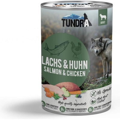 TUNDRA Dog Salmon Chicken - Премиум консервирана храна за кучета, без зърно, с пилешко и сьомга, 800 гр