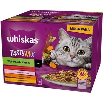 Whiskas Adult Tasty Mix Výběr šéfkuchaře v omáčce kousků s hovězím lososem kuřecím a krůtím masem kuřecím masem a treskou 48 x 85 g