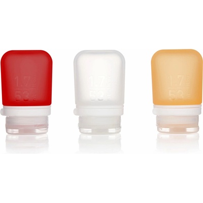 humangear GoToob+ Силиконова бутилка за пътуване / контейнер Опаковка от 3 53 ml прозрачна/червена/оранжева (070902)