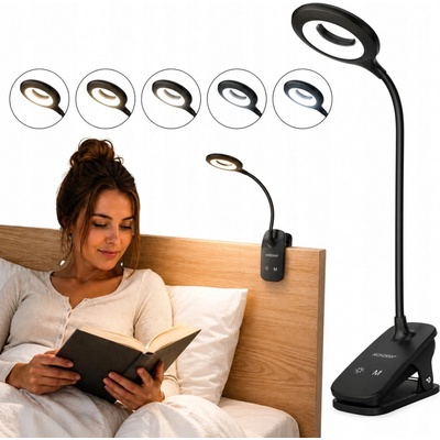 Bezdrátová LED lampička Wozinsky na čtení s klipem, USB-C kabel, černá