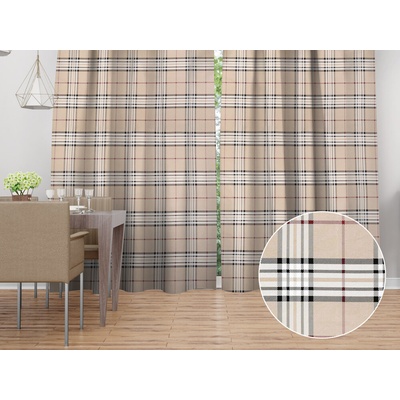 Biante Bavlnený záves Sandra SA-548 Čierno-červeno-biele káro na béžovom 130x220 cm