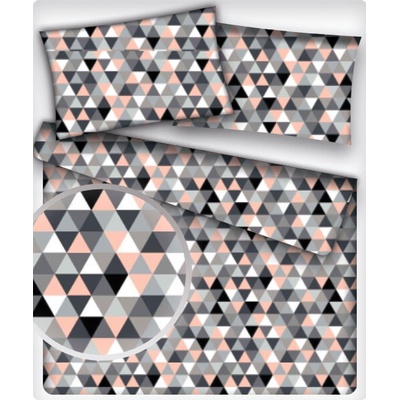 Bavlnená dekoračná látka vzor ružové trojuholníky 2 cm, metráž 160 cm