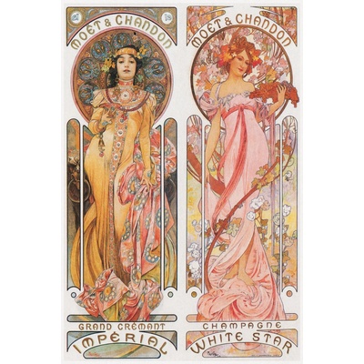 Umelecká tlač Moët & Chandon Champagne (Beautiful Pair of Art Nouveau Lady, Advertisement) - Alfons / Alphonse Mucha, (26.7 x 40 cm)