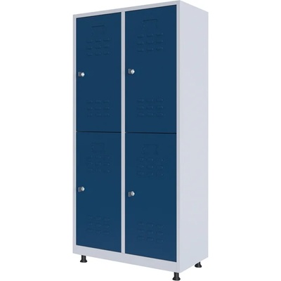 RFG Гардероб, метален, двоен, с четири врати, 80 х 40 х 160 cm, бял, със сини врати