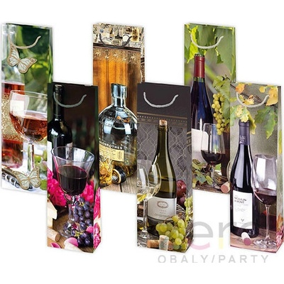 Taška papírová dárková na láhev 12x40x9 cm (lak) - alkohol (mix 2)