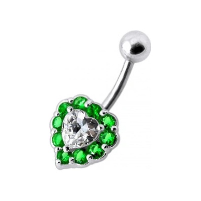 Šperky4U stříbrný piercing do pupíku srdce tmavě zelené zirkony BP01033-E