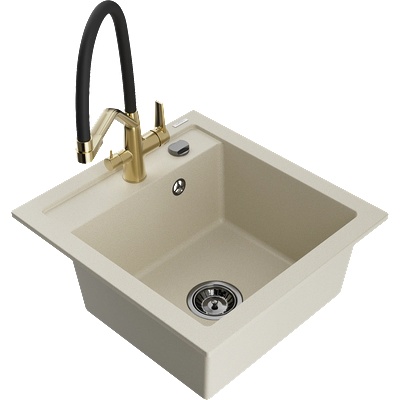Mexen Vito гранитна мивка с 1 отделение с кухненски смесител Duo, бежов (6503-69-671701-57-B)