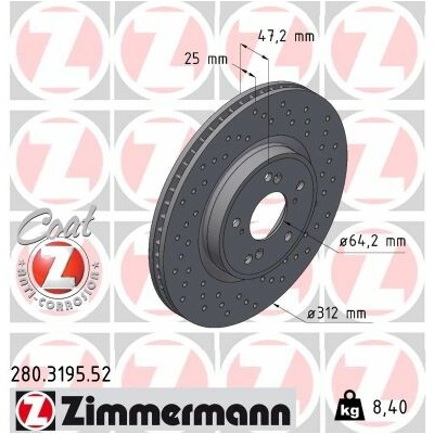 Brzdový kotúč ZIMMERMANN 280.3195.52 (280319552)
