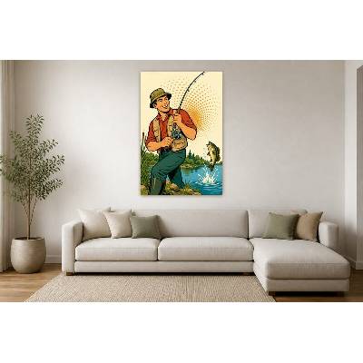 Obraz na plátně – Rybář s úlovkem u vody 90 × 135 cm