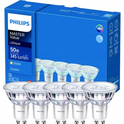 Philips 5x LED žiarovka GU10 4,7 W 345lm 2700K