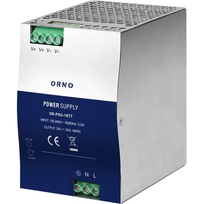 ORNO Průmyslový napájecí zdroj pro DIN lištu, 24VDC, 20A, 480W, kovový kryt