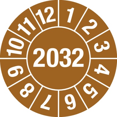 Kontrolná nálepka 2032, hnedá, fólia samolepiaca, 25 mm, BJ = 5 x 15 ks