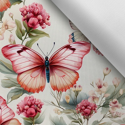 Takoy Látka s potiskem nepromokavý polyester TD/NS motýl