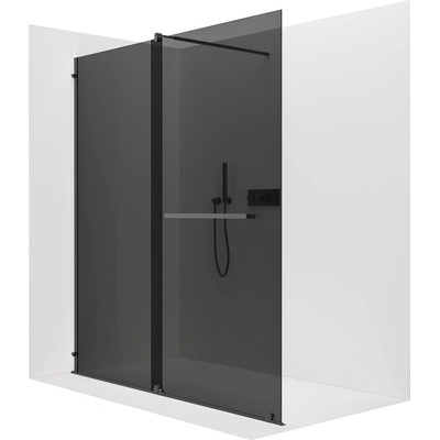 CERANO - Sprchová zástena Walk-in Medin Ľ/P - 8 mm - čierna matná, grafitové sklo - 180x195 cm - dvojdielna posuvná