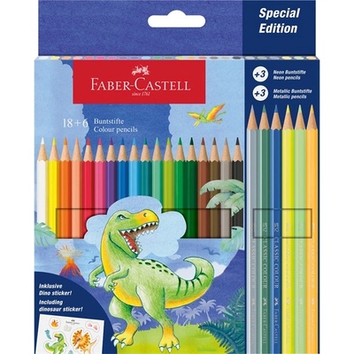 Faber-Castell Динозавър 18+6 шестоъгълни цветни моливи FC111222 (FC111222)