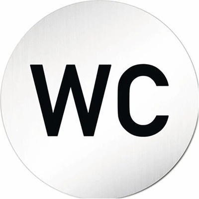 "Znak rozlišovací ""WC"", Ø 75 mm, samolepiaci, nerez"
