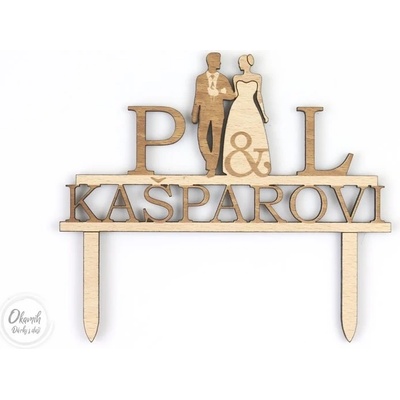 Okamih Zápich na svatební dort s iniciálama a siluetama novomanželů