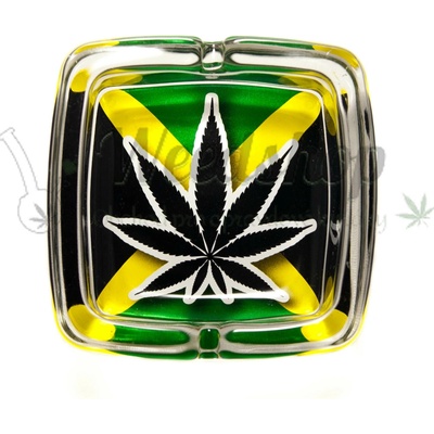 WeedShop Sklenený popolník hranatý List marihuany Konopný list Brazil