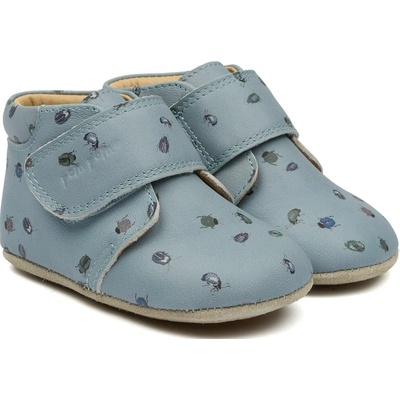 Pom Pom dětské kožené barefoot capáčky Beginners modré Beetle