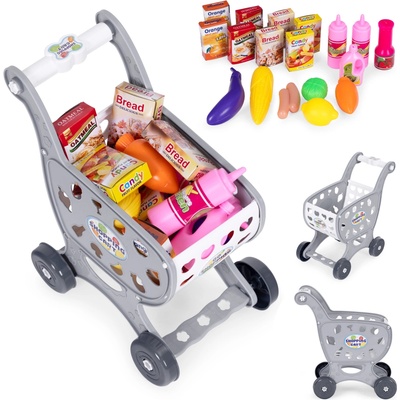 MultiStore 988-3 Detský nákupný vozík s 18 doplnkami, sivý