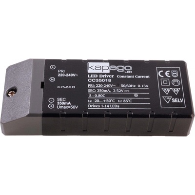Dekolight KapegoLED napájení CC35018 konstantní proud 350 mA IP20 2-52V DC 18,00 W 180512