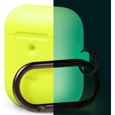 elago Защитен калъф Elago Airpods Silicone Hang Case, за Apple Airpods 2, силиконов, с карабинер, жълт фосфор (EAP2SC-HANG-NYE / 40966)