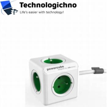 Контакт PowerCube 5 гнезда зелен Schuko + кабел (8718444085577)