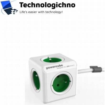 Контакт PowerCube 5 гнезда зелен Schuko + кабел (8718444085577)