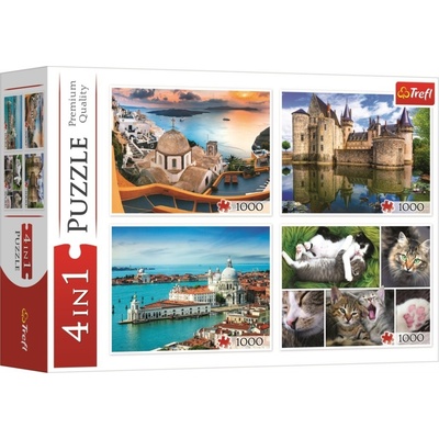 TREFL Santorini Benátky Zámek Sully-sur-Loire a Kočky 4x1000 dílků