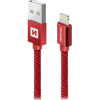Swissten 71524206 USB 2.0 typ A na Lightning, USB 2.0, zástrčka A - zástrčka Lightning, MFi, opletený, 1,2m, červený