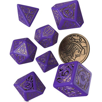 Sada kostek Zaklínač Marigold fialovo-zlatá