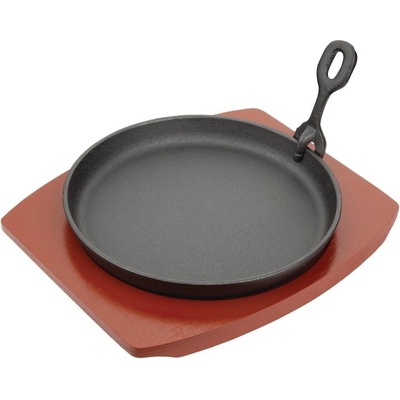 Olympia servírovací pánev litinová kulatá s dřevěným podstavcem 22 cm