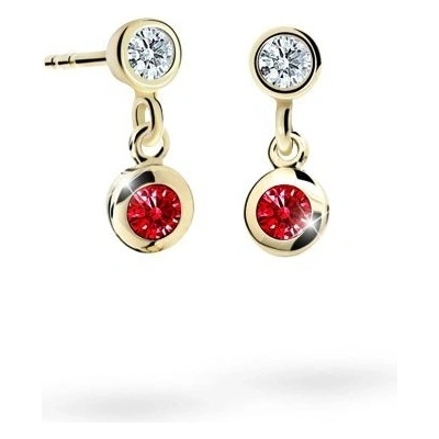 Danfil dětské náušnice C1537 ze žlutého zlata s kamínkem Ruby Dark zapínání balónek