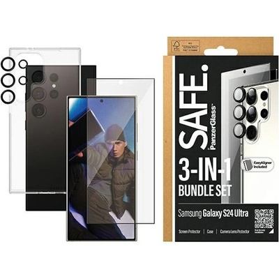 Panzer PanzerGlass Safe 3-in-1 Bundle Tempered Glass Protection Set - комплект хибриден кейс, стъклено защитно покритие за дисплея и предпазни стъклени лещи за камерата на Samsung Galaxy S24 Ultra (черен-про